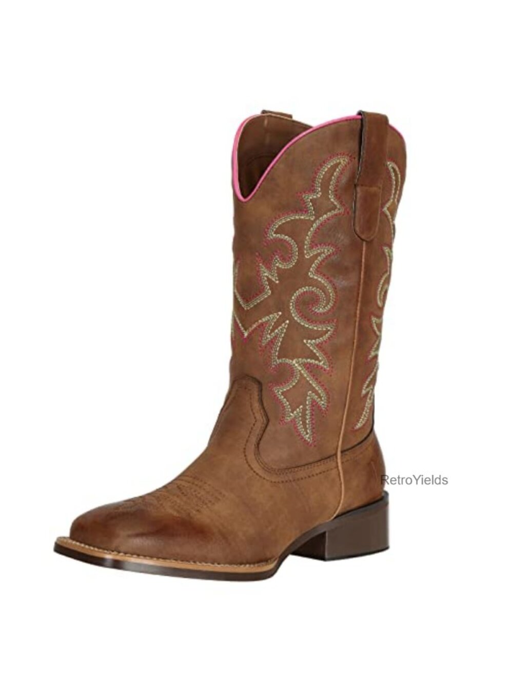 Faux Leather Western Cowgirl Boots Square Toe Mid Calf Wide